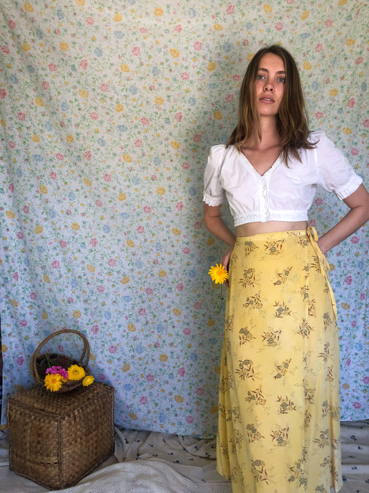Marigold Floral Silk Wrap Skirt