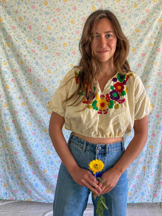 Light Marigold Embroidered Crop