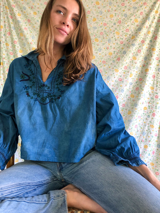 Indigo Western Embroidered Blouse