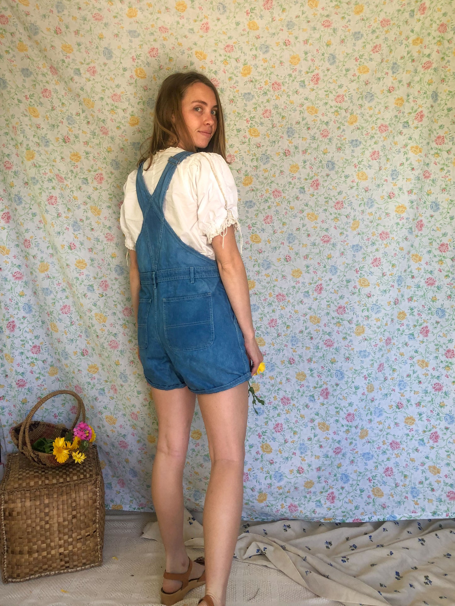 Indigo Patched Short Overalls