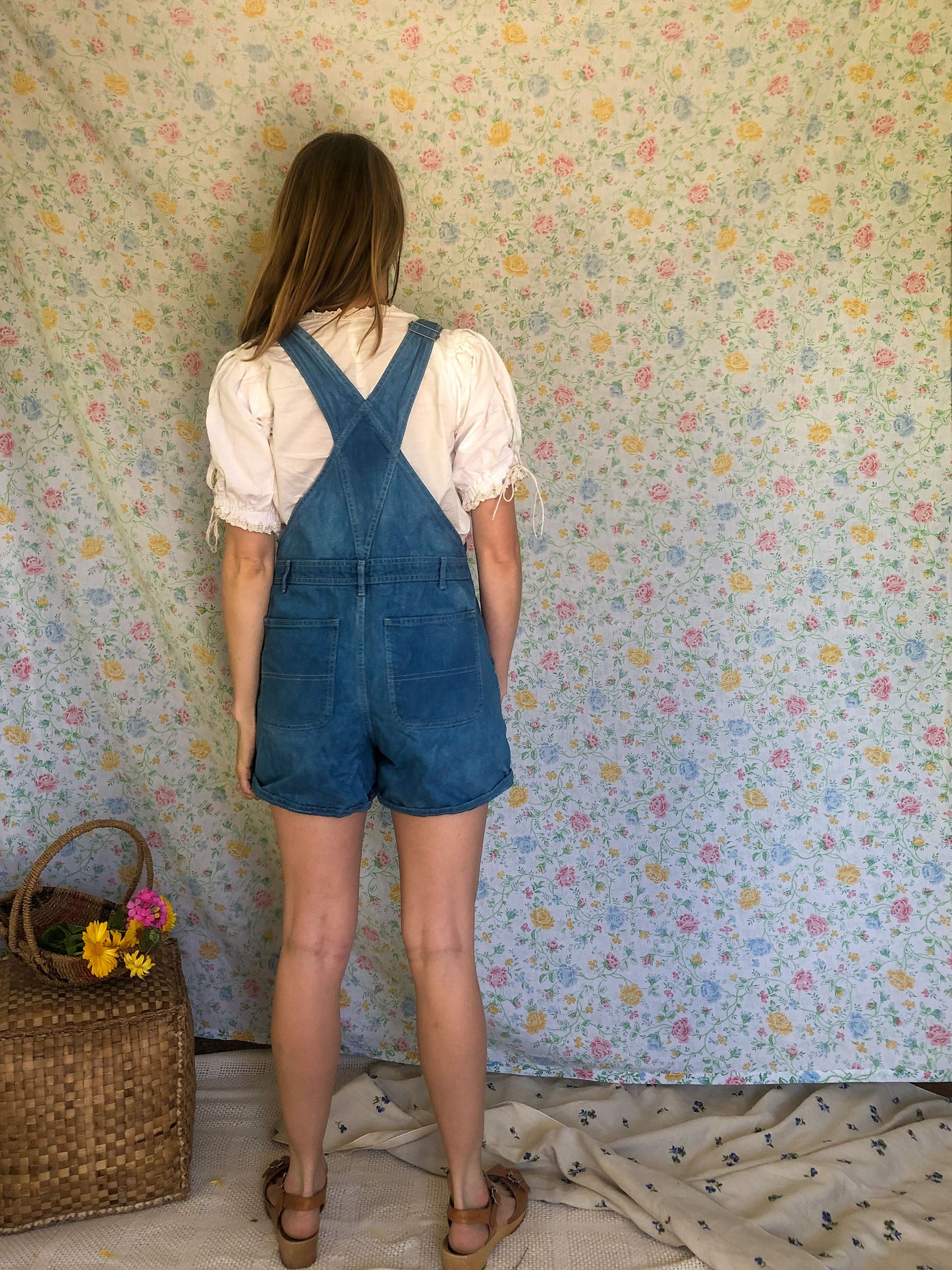 Indigo Patched Short Overalls