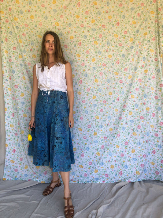 Indigo Floral Print Skirt