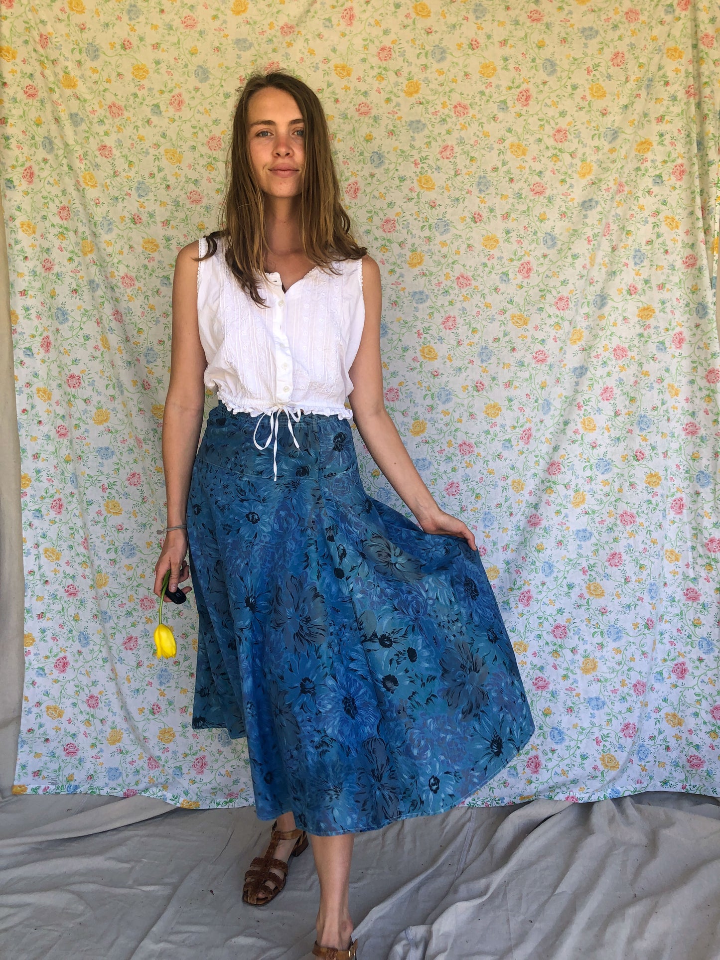 Indigo Floral Print Skirt