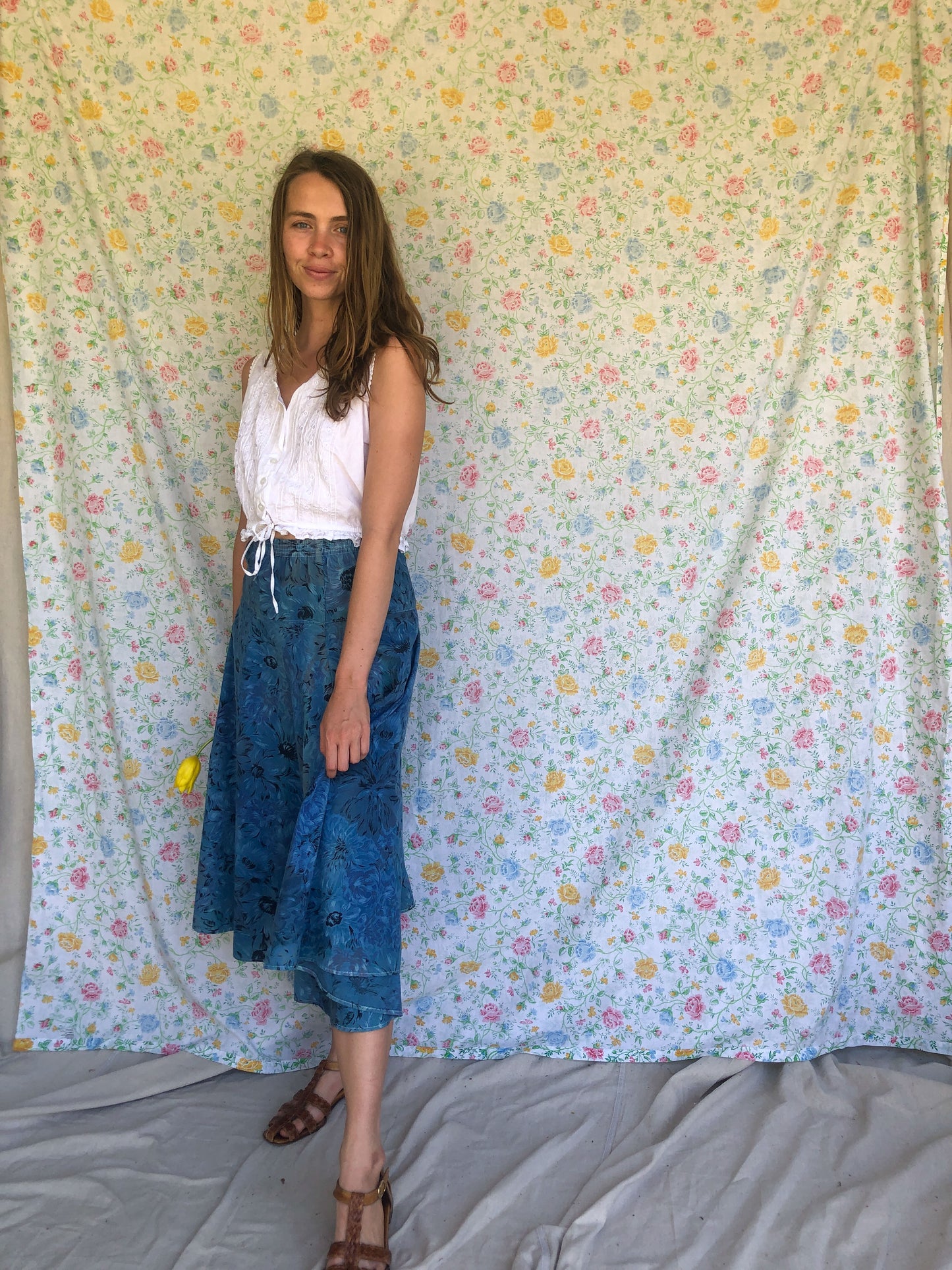 Indigo Floral Print Skirt