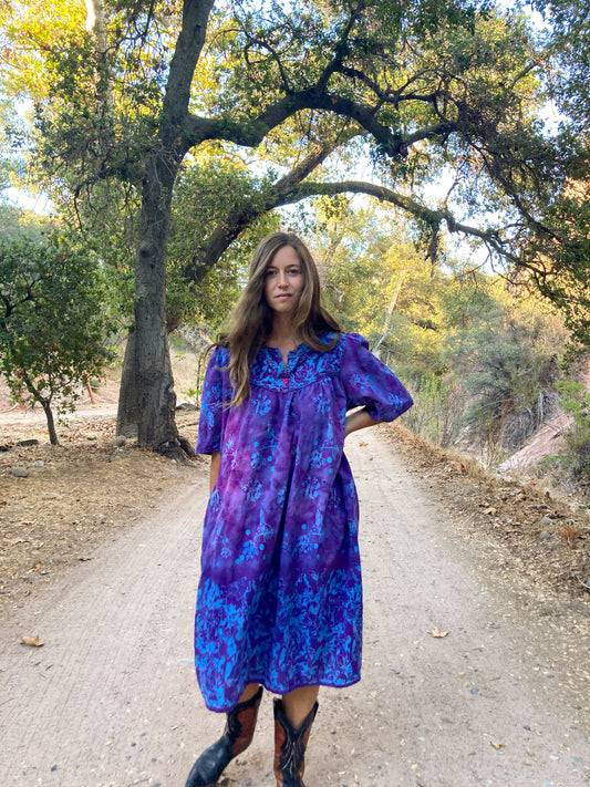 Indigo Purple Floral Print Dress