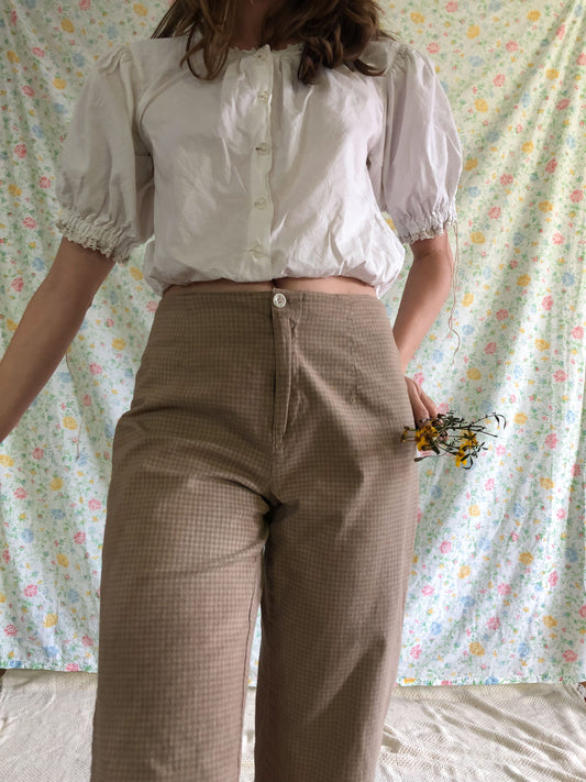 Walnut Gingham Embroidered Capris