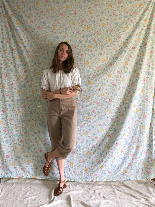 Walnut Gingham Embroidered Capris