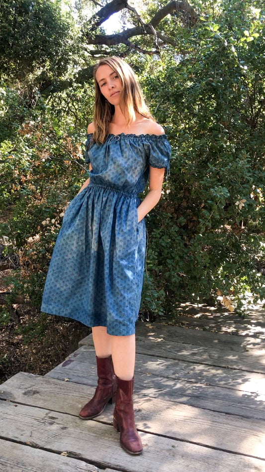 Indigo Floral Print Midi Dress