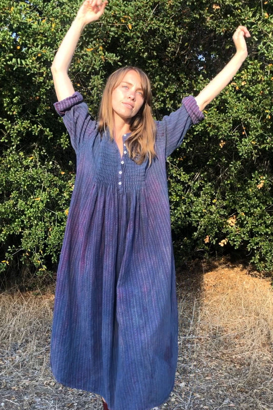 Indigo Pleated Flannel Dress