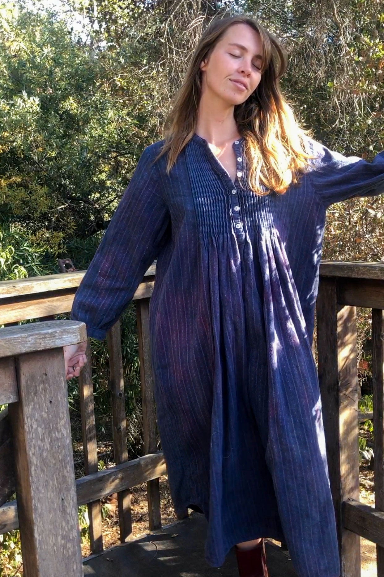 Indigo Pleated Flannel Dress