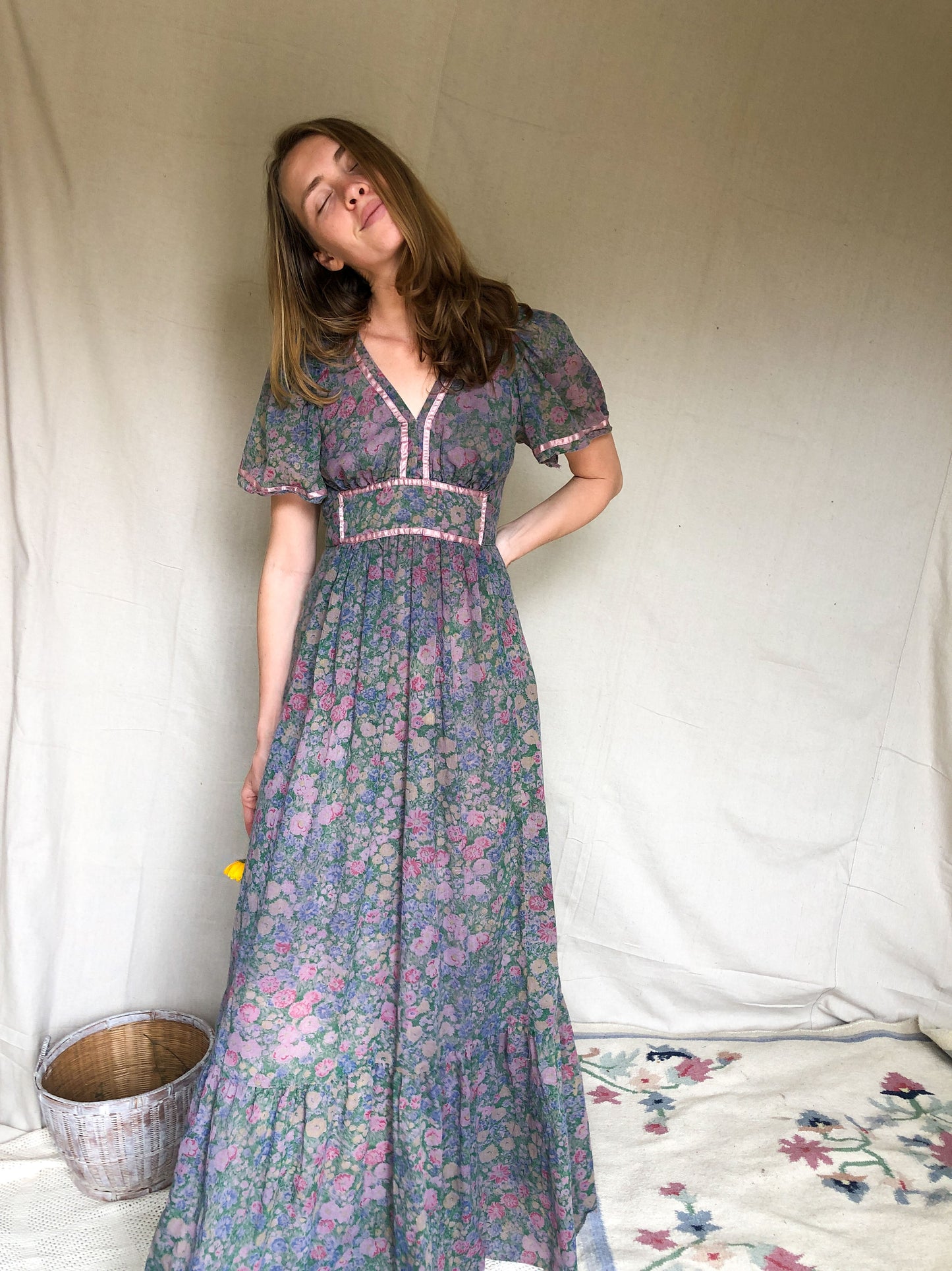 Cutch & Logwood Blue Floral Ribbon Dress