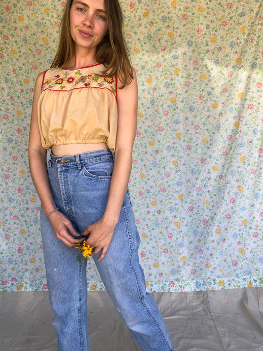 Homegrown Marigold & Coreopsis Embroidered Crop