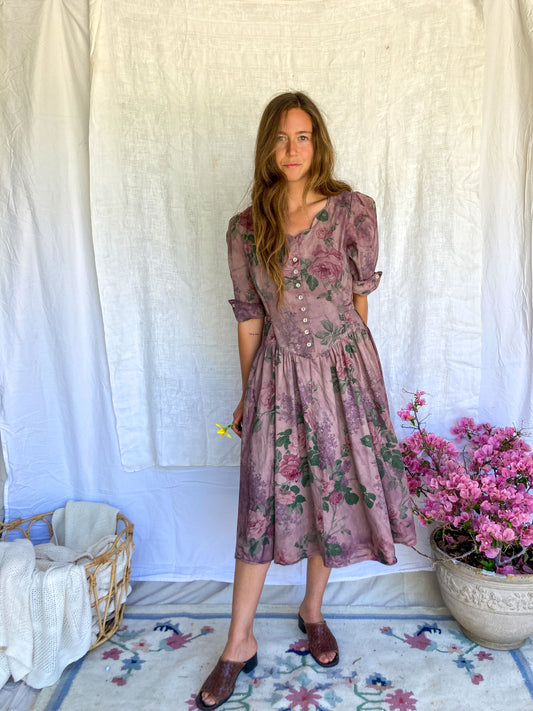 Logwood Floral 80s Dress