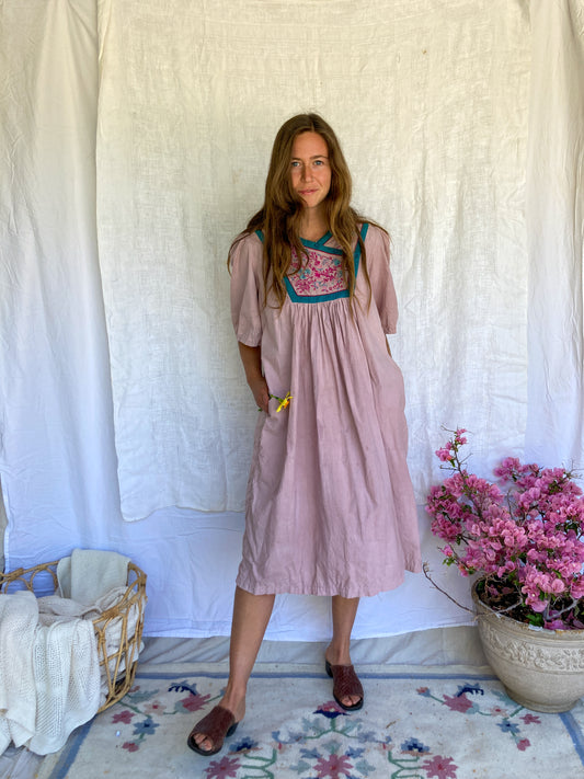 Plum Embroidered Bib Dress