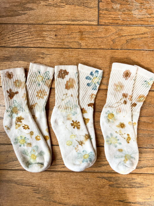 Flower Pressed Crew Socks- Natural