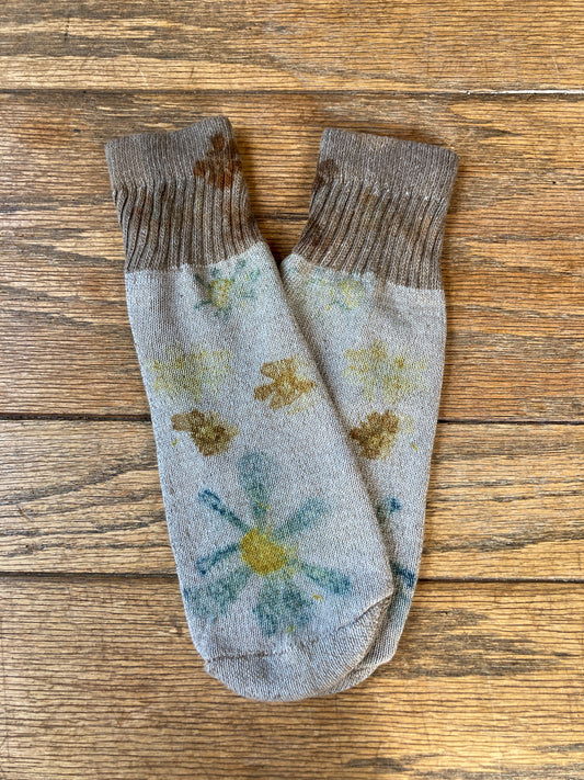 Flower Pressed Ankle Socks- Tree Bark