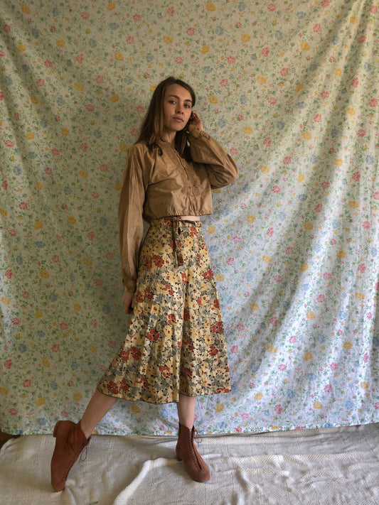 Chestnut Handsewn Floral Wrap Skirt