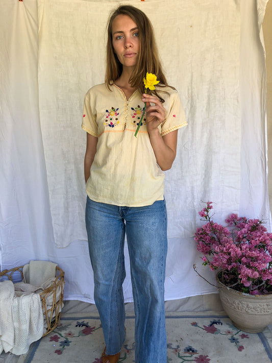 Marigold Embroidered Button Top