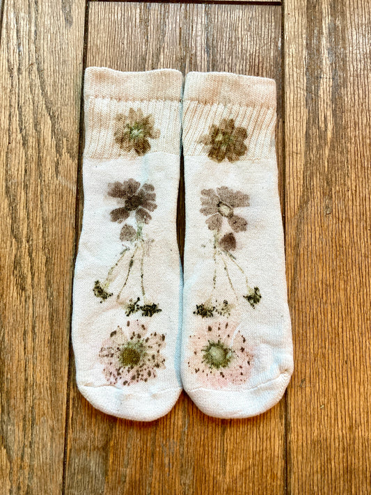 Flower Pressed Ankle Socks- Natural Garden