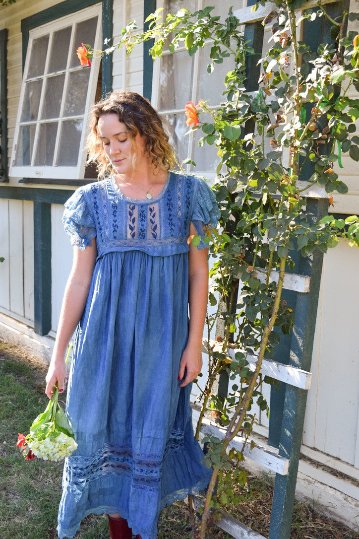 Indigo 70's Embroidered Lace Dress
