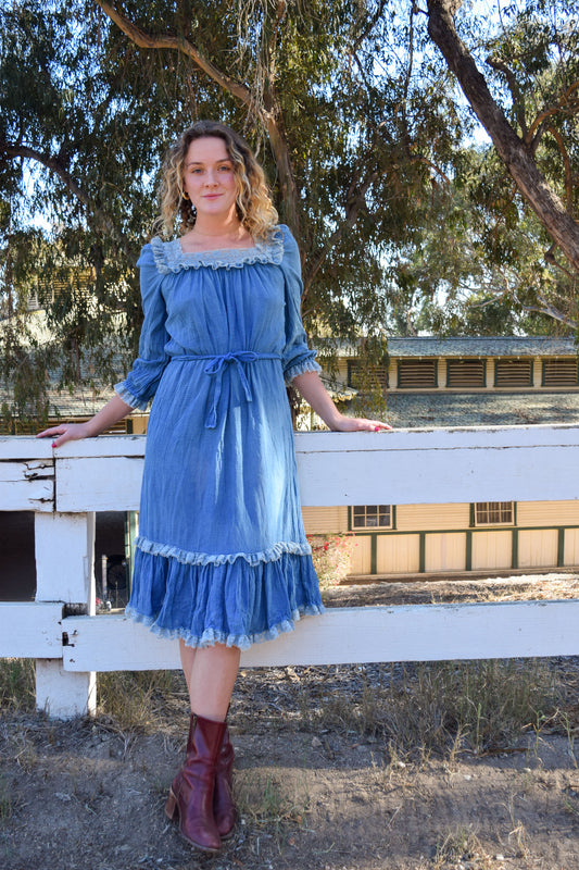 Indigo Gauze Lace Dress